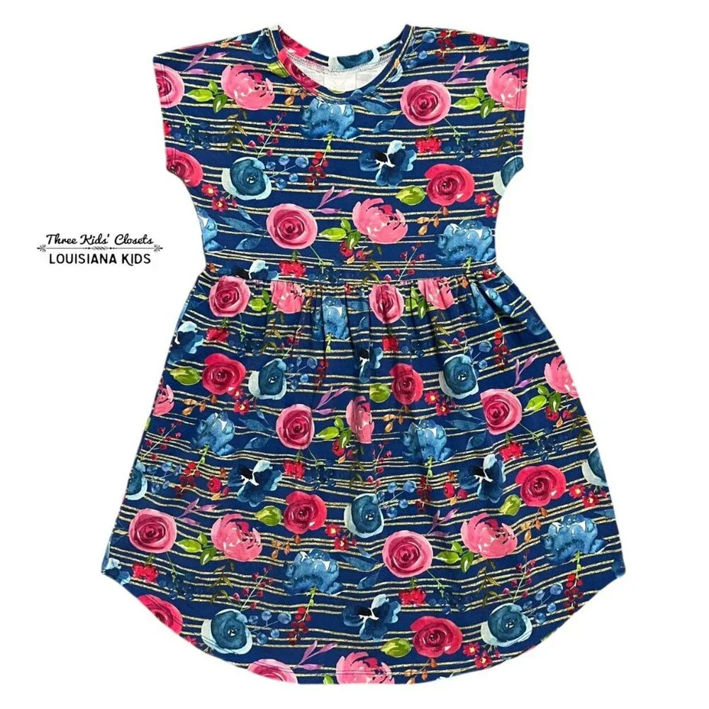 Upper Looper 7Y Handmade Striped Rose Floral Dress